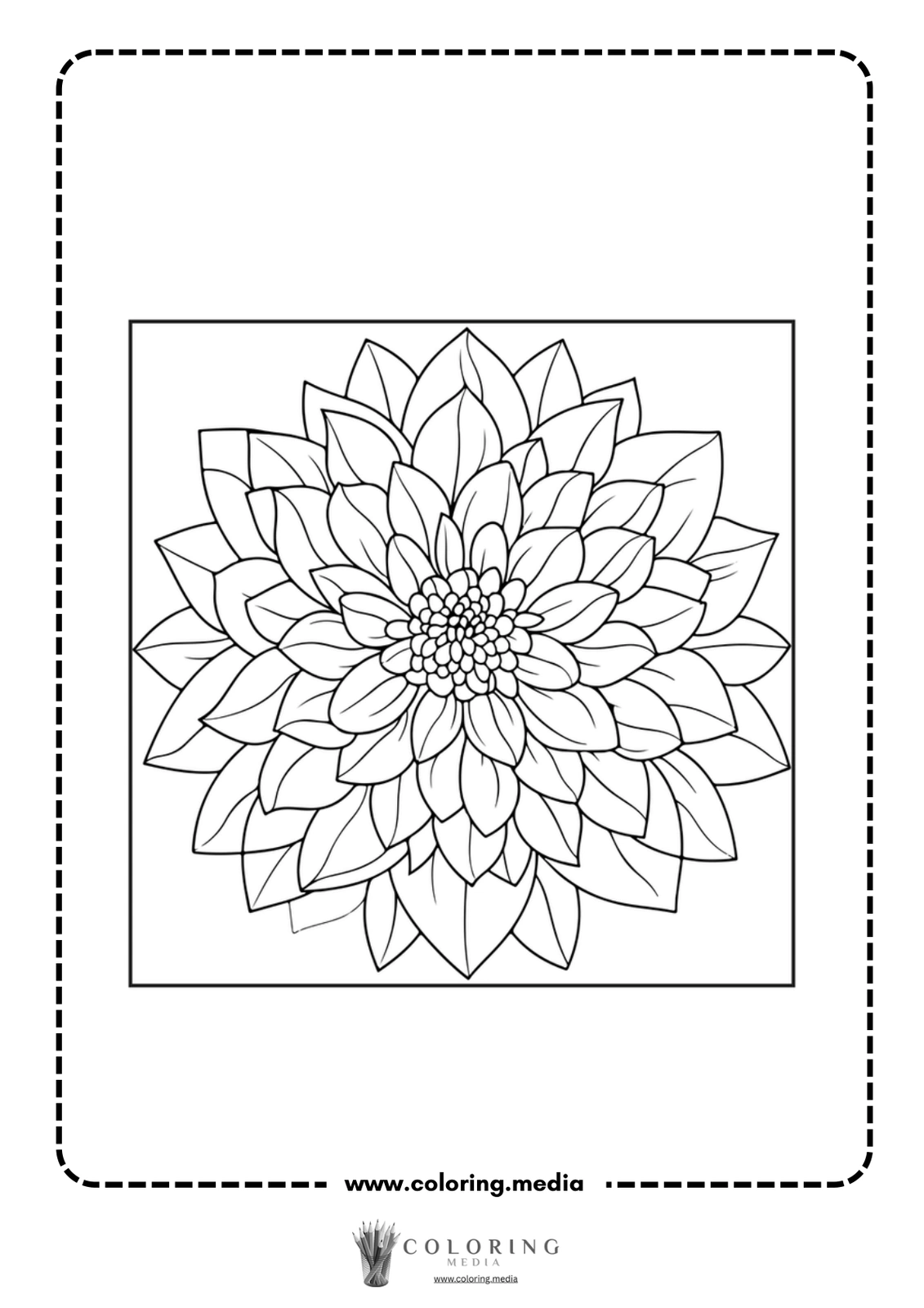 A detailed black and white illustration of a flower for coloring.