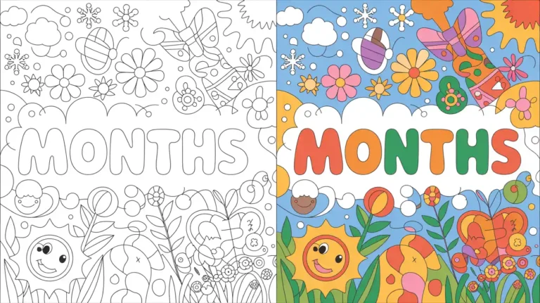 A colorful illustration of the word "MONTHS" surrounded by flowers and cheerful elements.