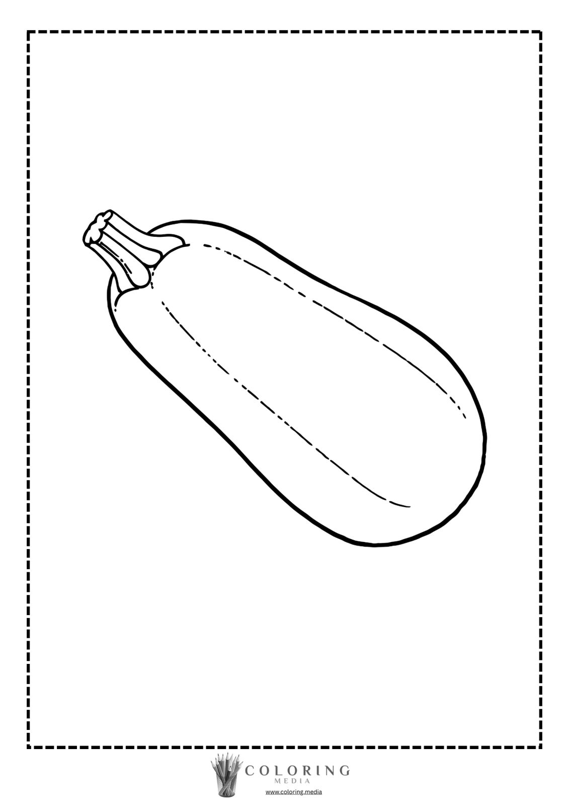 A simple line drawing of an eggplant on a coloring page.