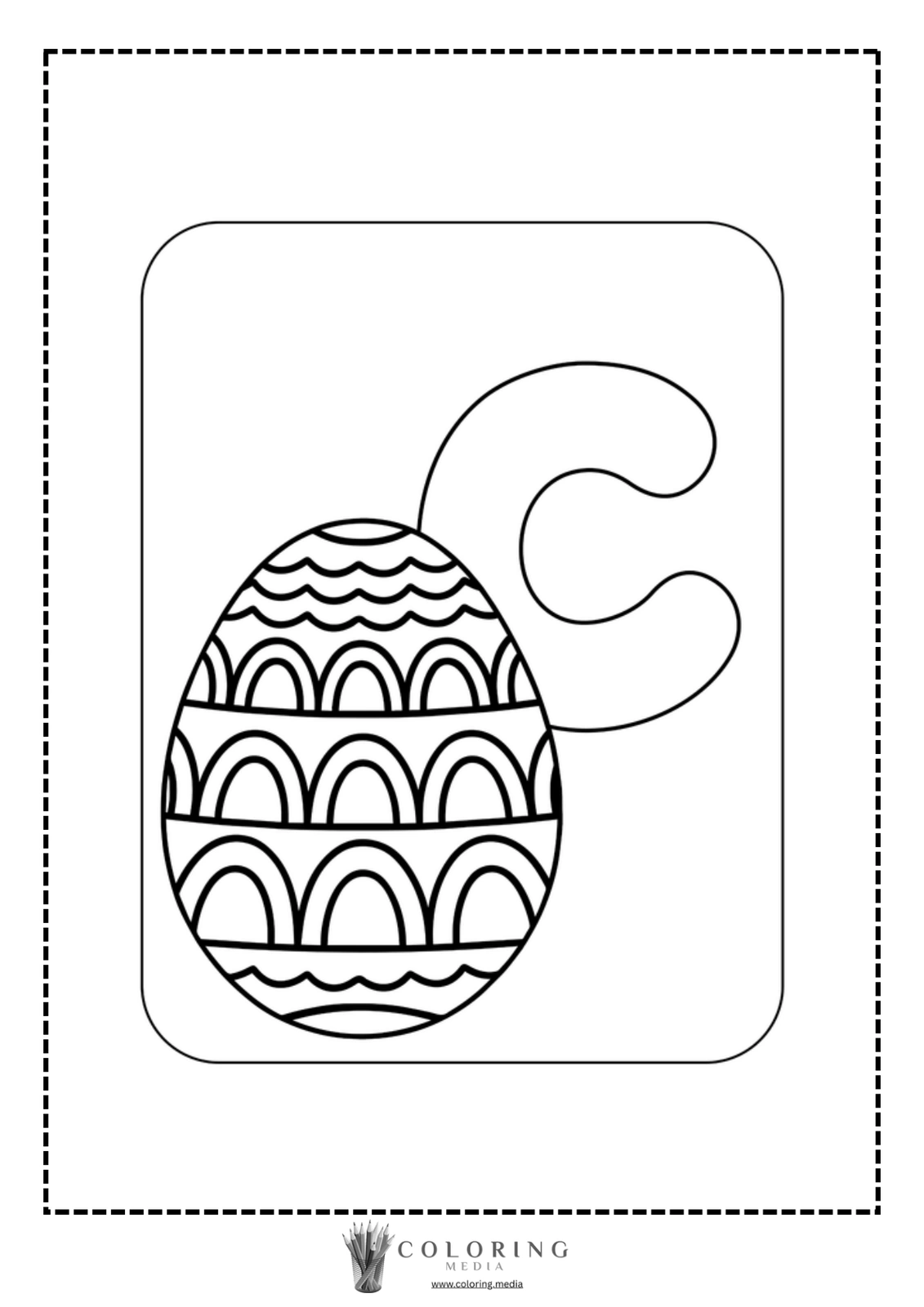 A decorated Easter egg next to the letter "C" for coloring.