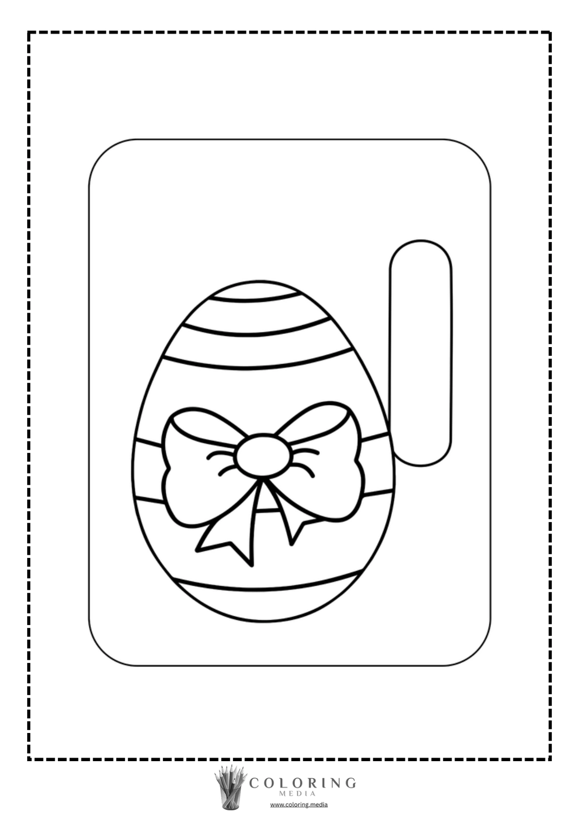 A decorated Easter egg with a bow, ready for coloring.