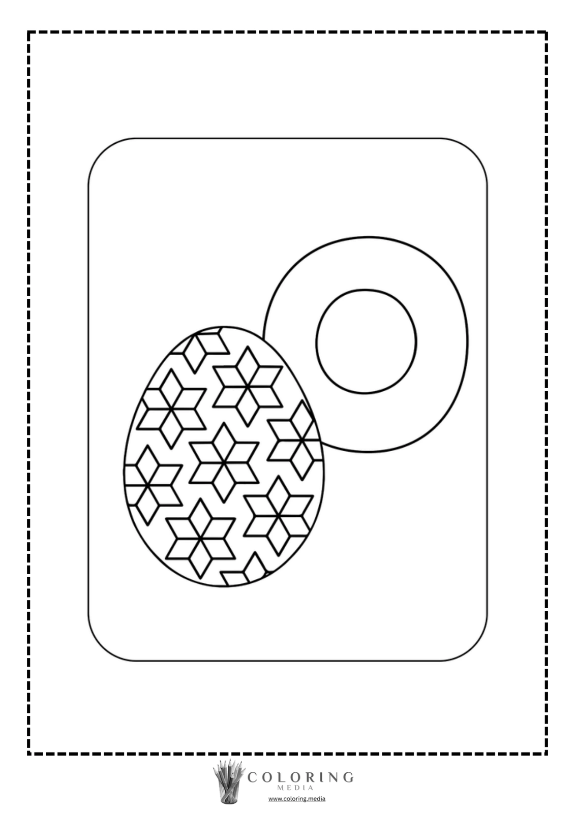 A decorated egg and a circle outline for coloring.