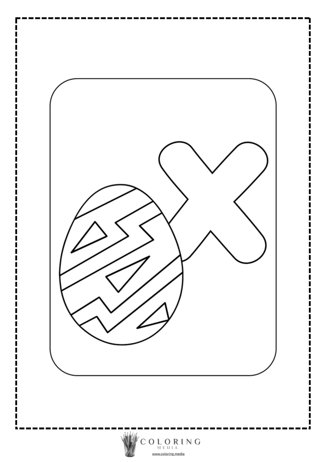 A decorated egg with a bold "X" beside it, ready for coloring.