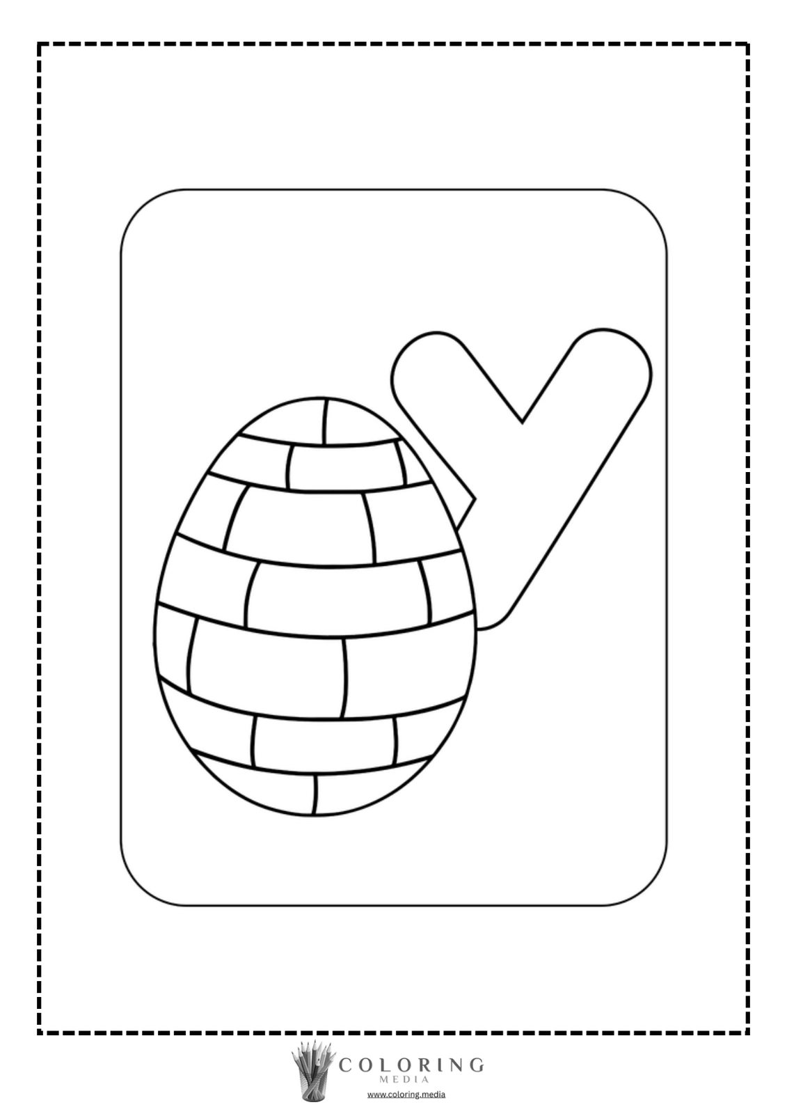 A coloring page featuring a patterned egg and the letter "Y."