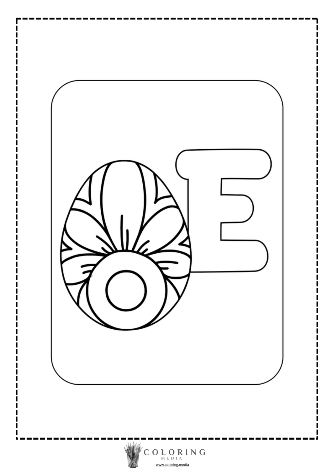 Decorative egg and the letter "E" for coloring activity.