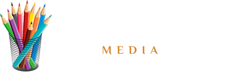 Colorful pencils in a cup, with "COLORING MEDIA" text below.