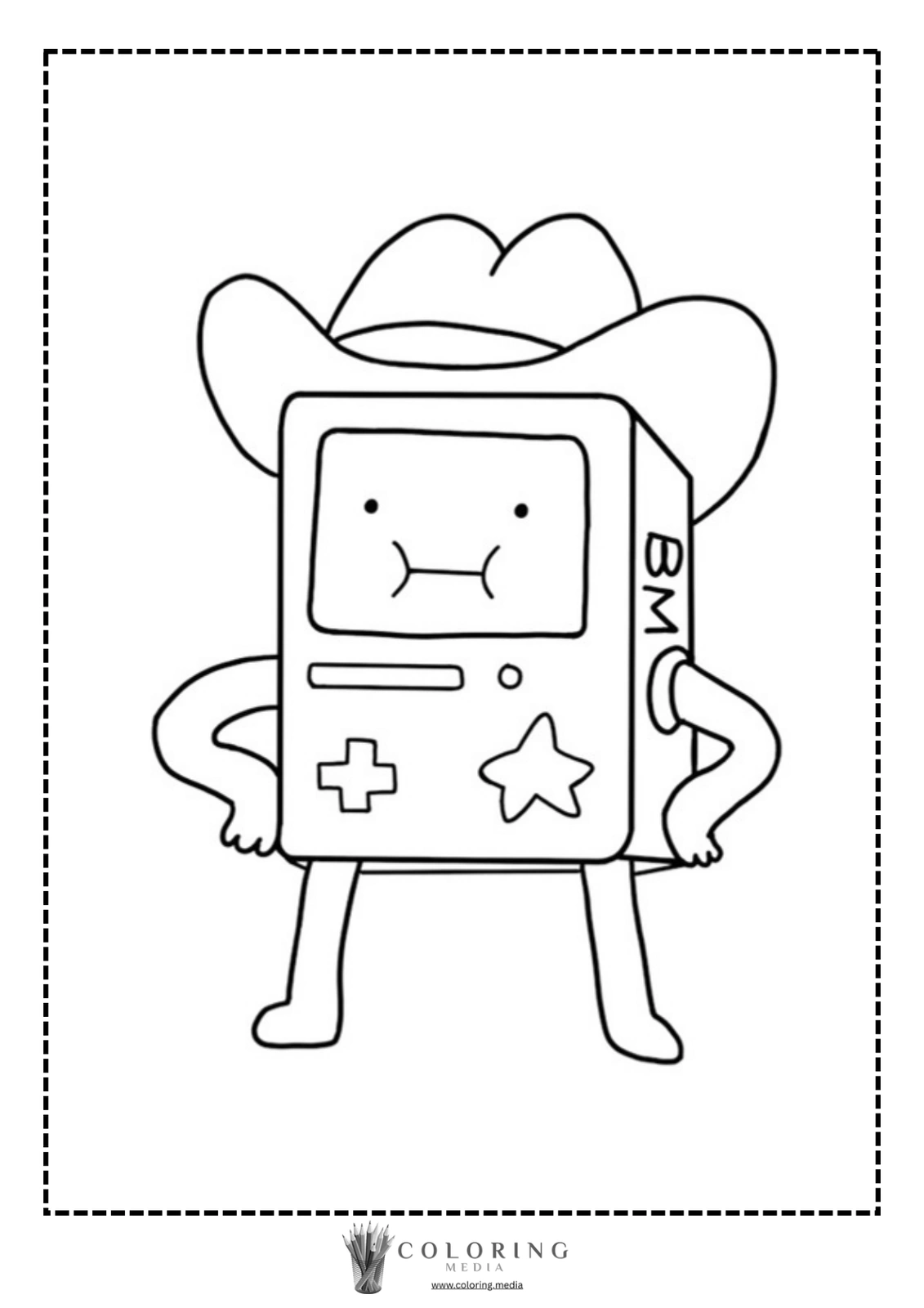 A cartoon character resembling a game console wears a cowboy hat and poses confidently.