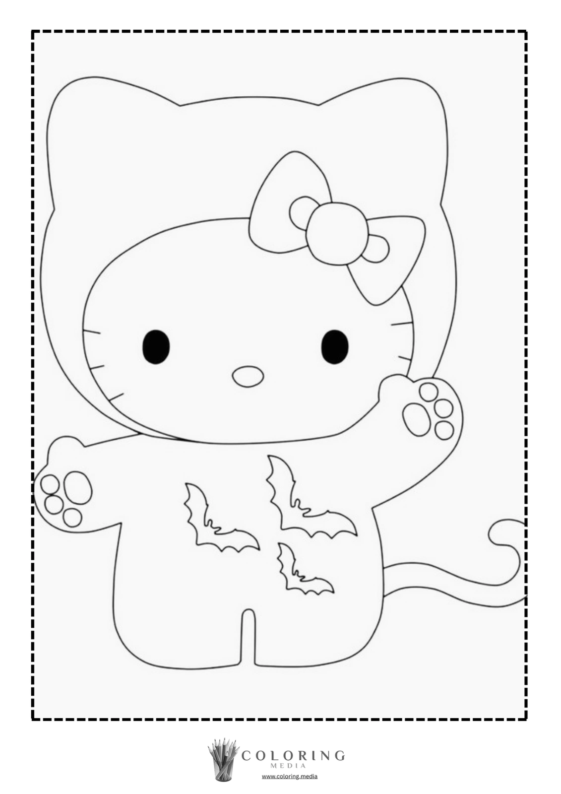 A cute character in a cat costume with bats on its outfit.