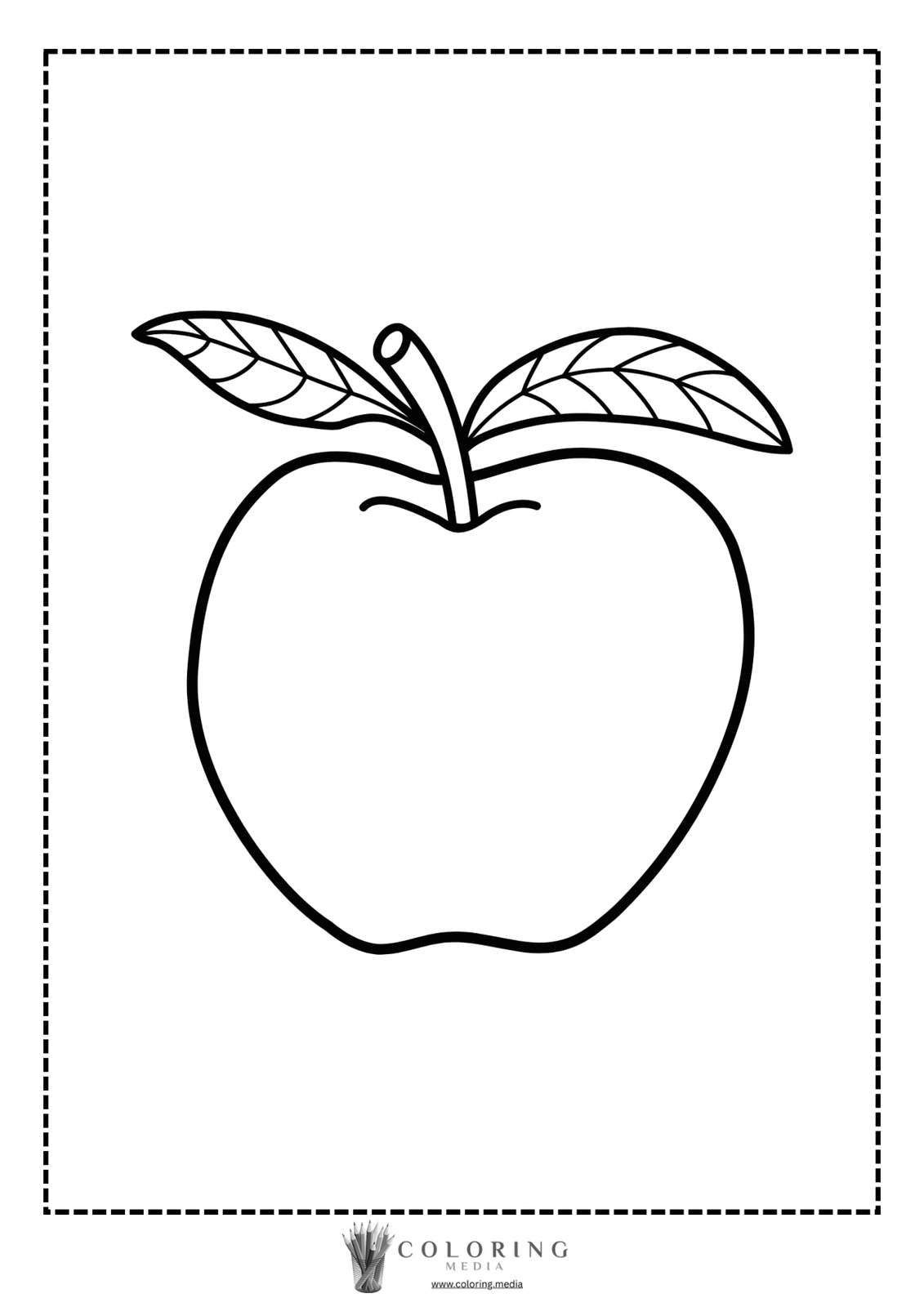 A simple line drawing of an apple with two leaves.