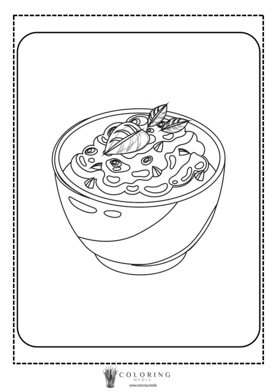 A bowl of creamy soup garnished with fresh herbs.