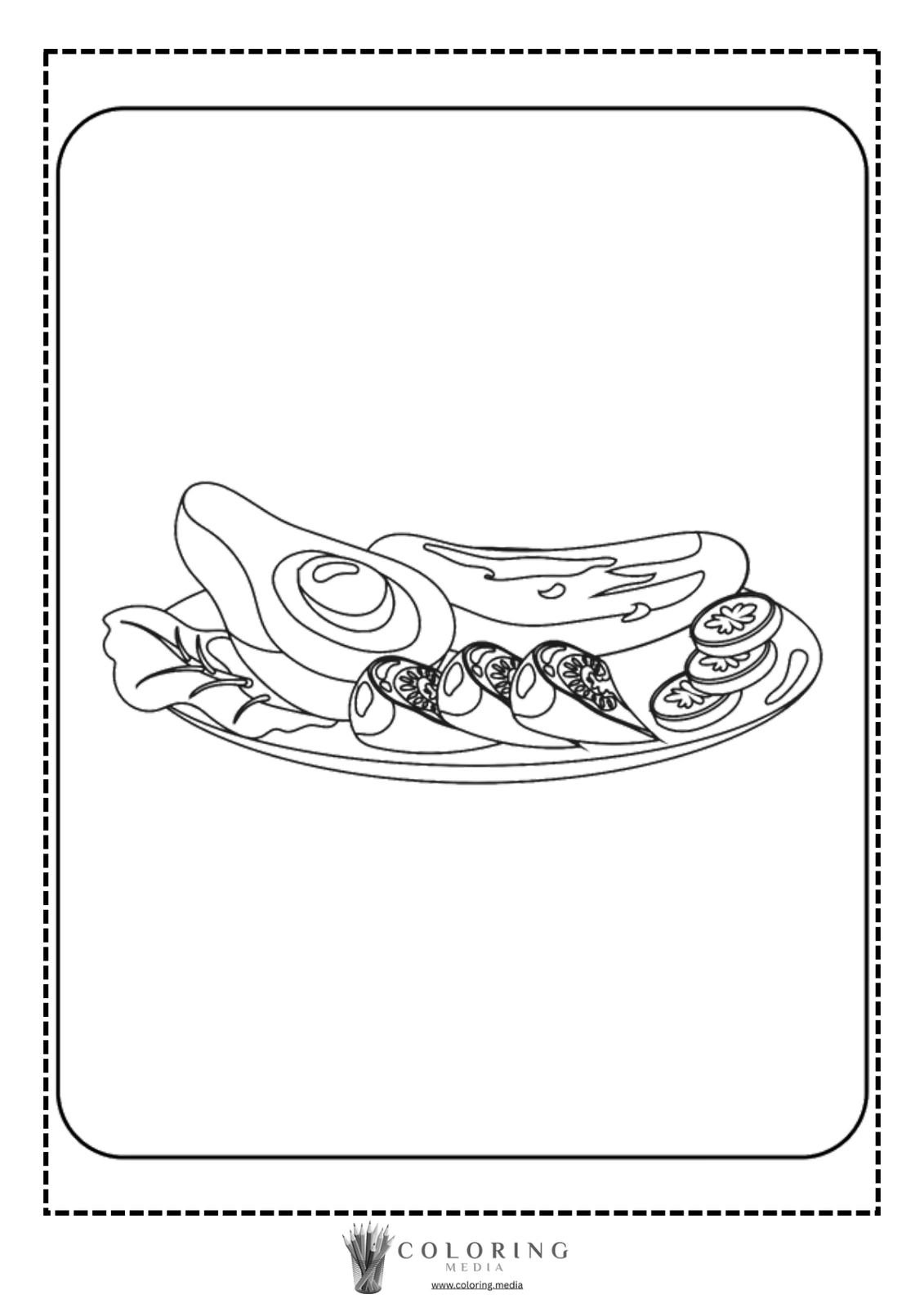 A plate of assorted vegetables and rolled wraps, ready for coloring.