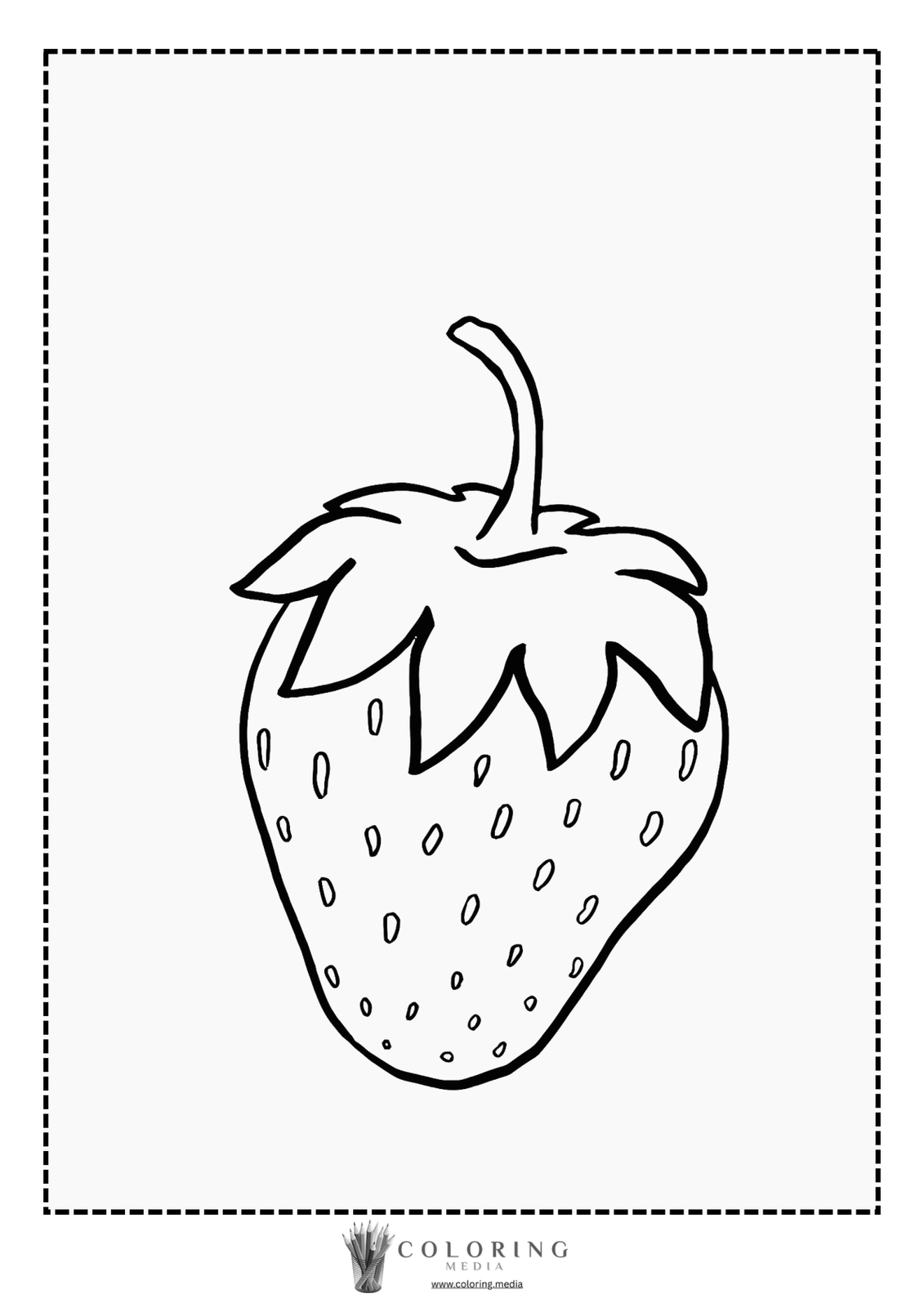 A black and white outline of a strawberry ready for coloring.