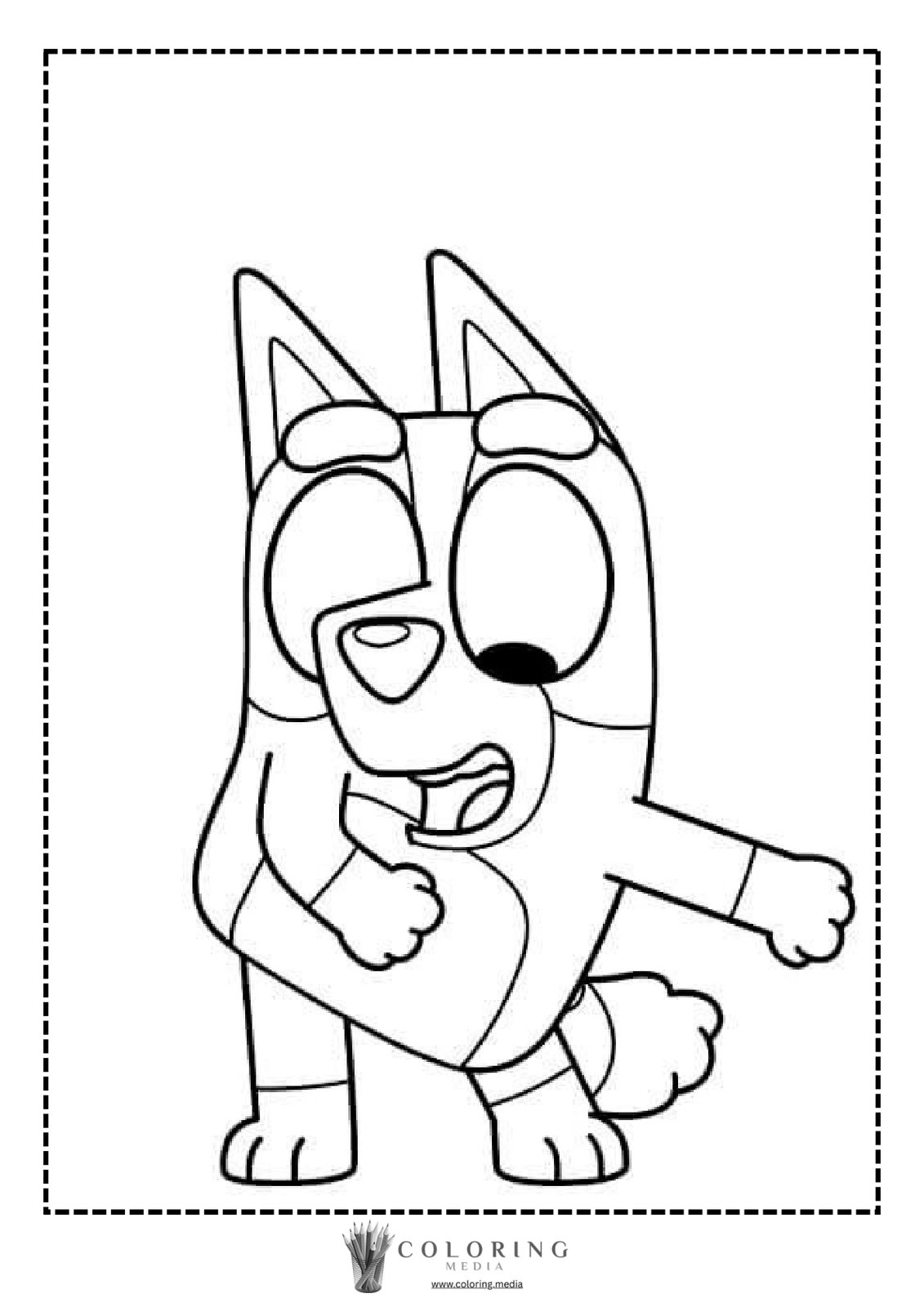 A playful cartoon dog is excitedly running with a big smile.