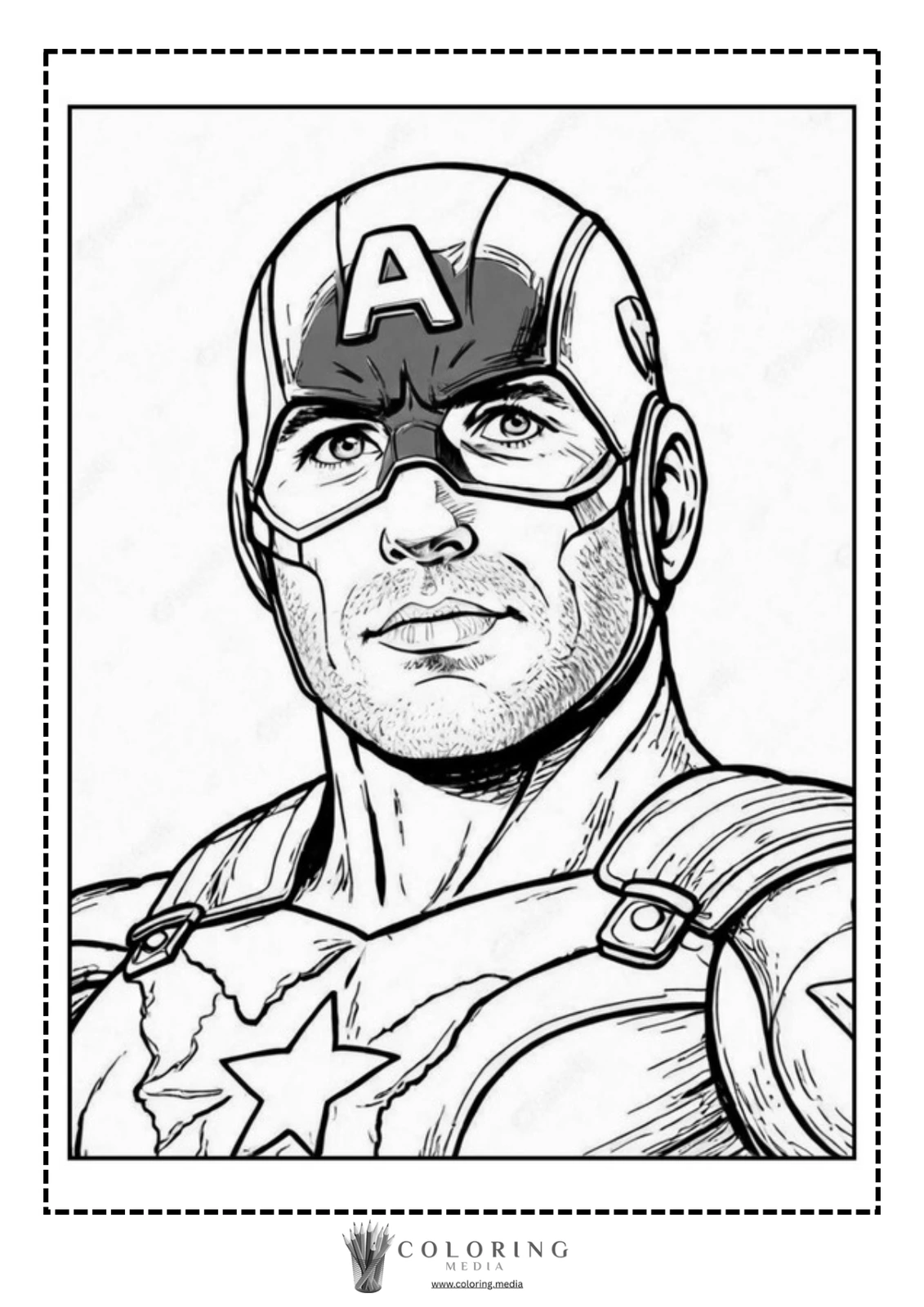 A superhero with an "A" on his helmet gazes confidently forward.