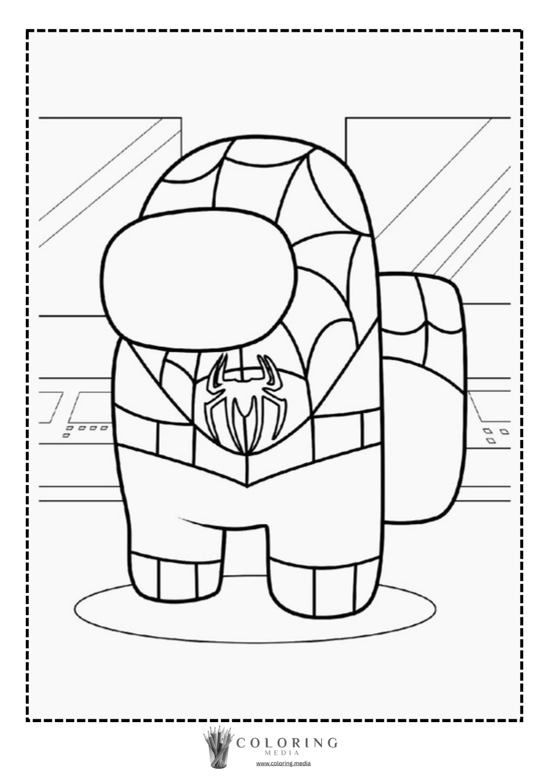 A cartoon character dressed as Spider-Man stands in a futuristic setting.