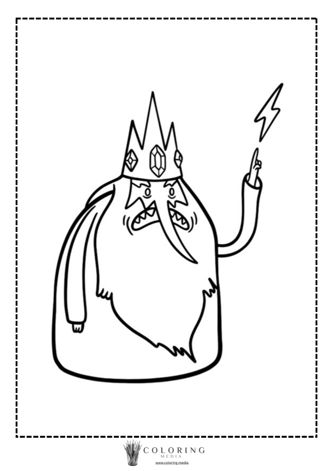 A cartoon king with a long beard raises a finger, holding a lightning bolt.