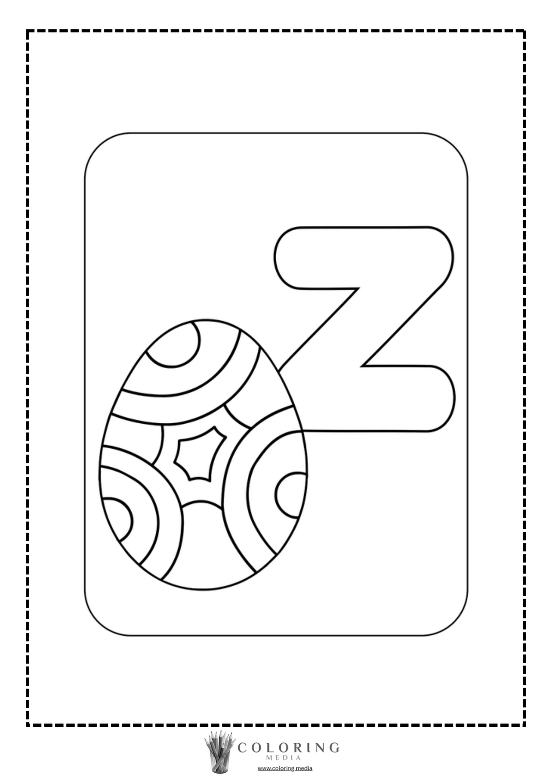 Coloring page featuring the letter "Z" and a decorative egg design.