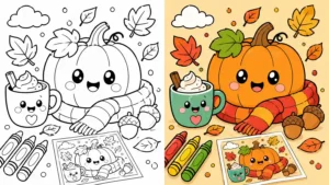 Bold And Easy Cozy Fall Coloring Pages featured image
