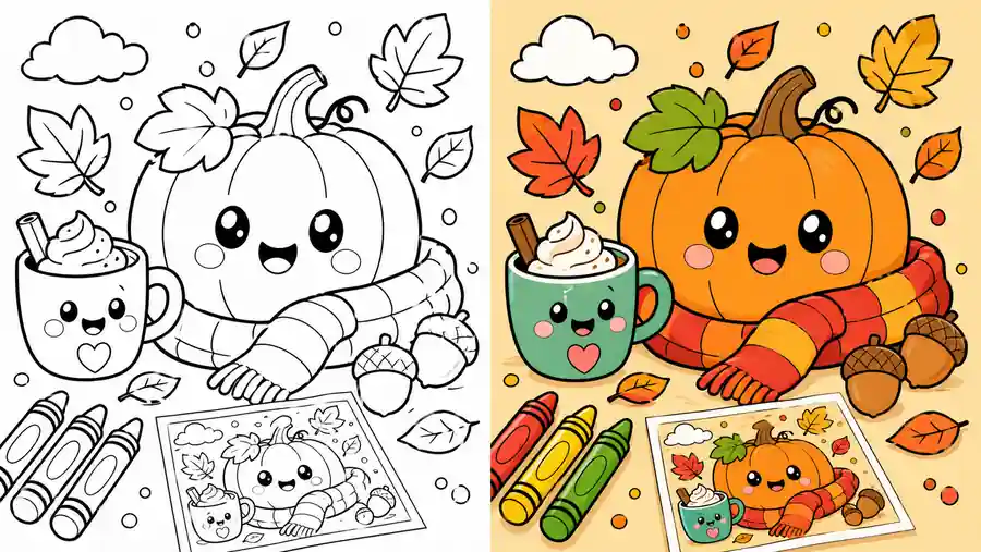 Bold And Easy Cozy Fall Coloring Pages featured image
