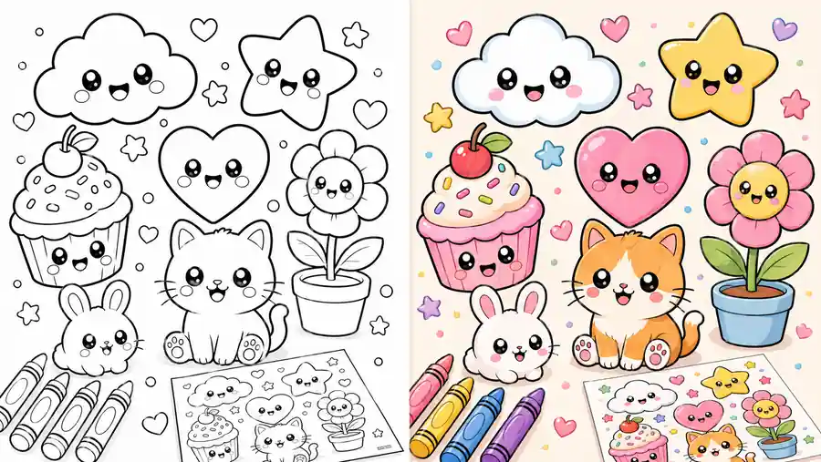 Bold And Easy Cute Kawaii Coloring Pages featured image