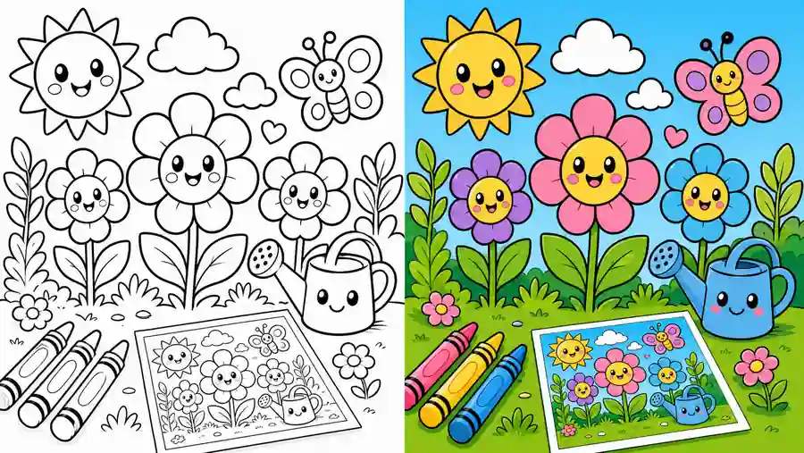 Bold And Easy Garden Coloring Pages featured image
