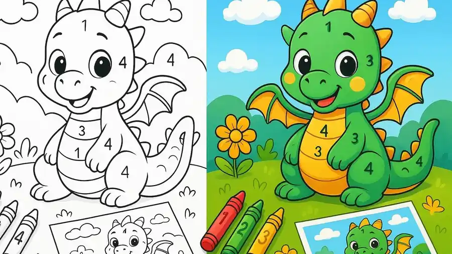 Color By Number Dragon Coloring Pages featured image