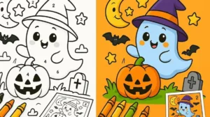 Color By Number Halloween Coloring Pages featured image