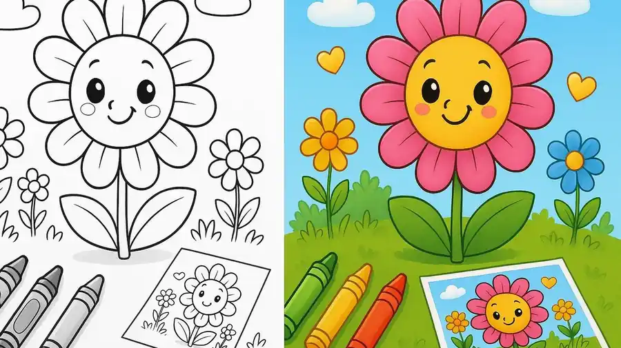 Cute Flower Coloring Pages featured image