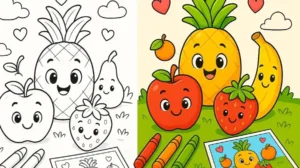 Cute Fruits Coloring Pages featured image