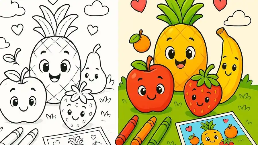 Cute Fruits Coloring Pages featured image