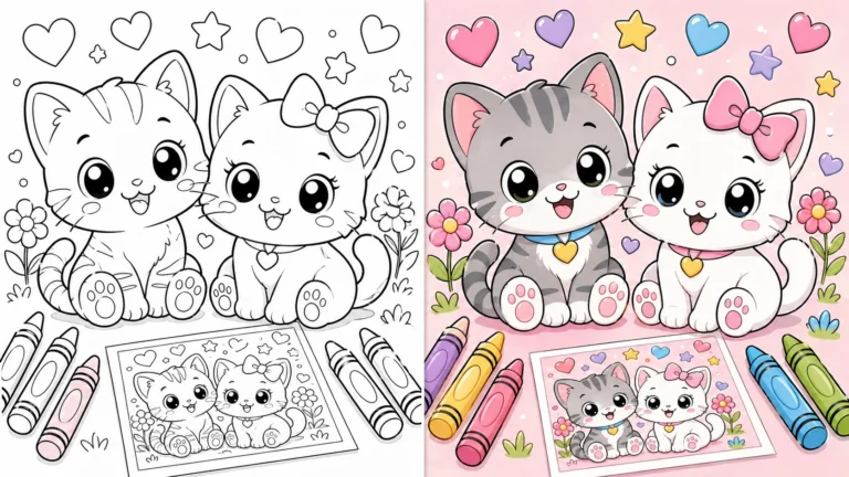 Cute Kawaii Cat Coloring Pages featured image