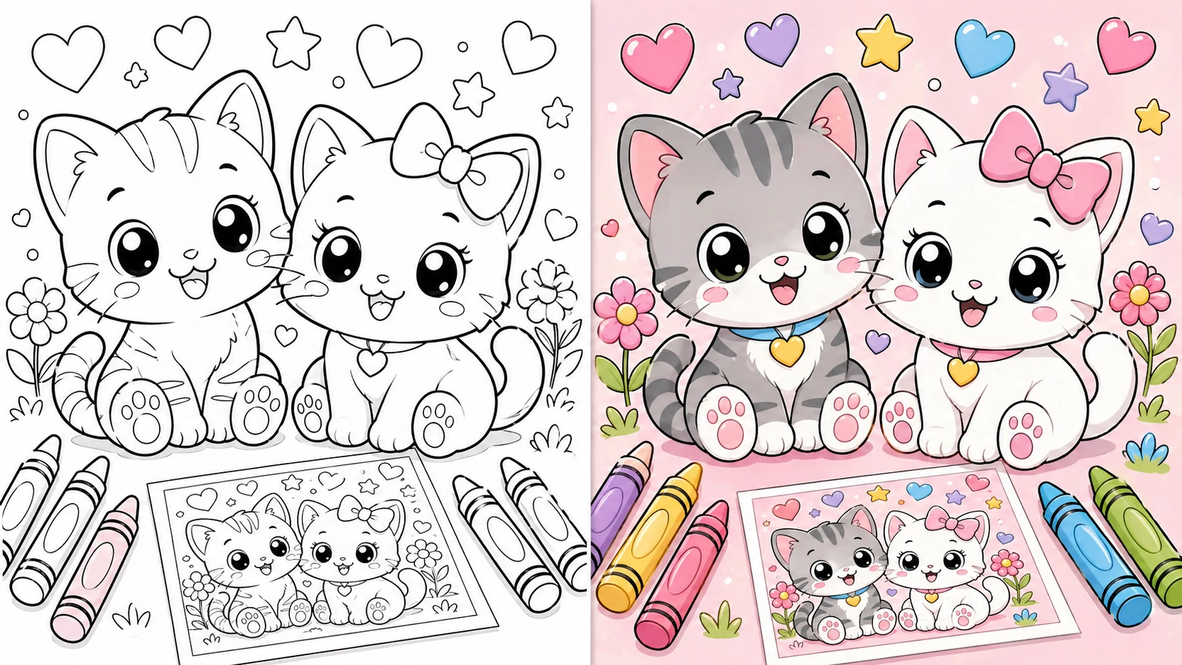 Cute Kawaii Cat Coloring Pages featured image