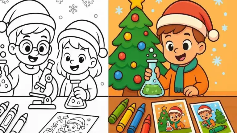 Cute Science Kids Christmas Coloring Pages featured image