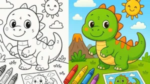 Dinosaur Color By Number Coloring Pages featured image