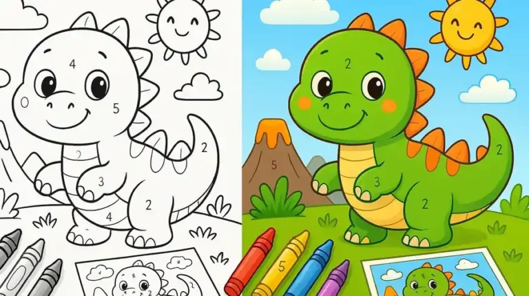 Dinosaur Color By Number Coloring Pages featured image