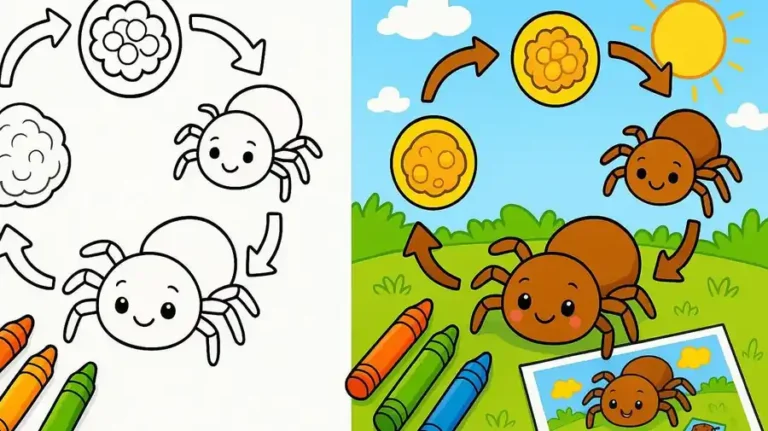Kindergarten Life Cycle Of A Spider Coloring Pages featured image