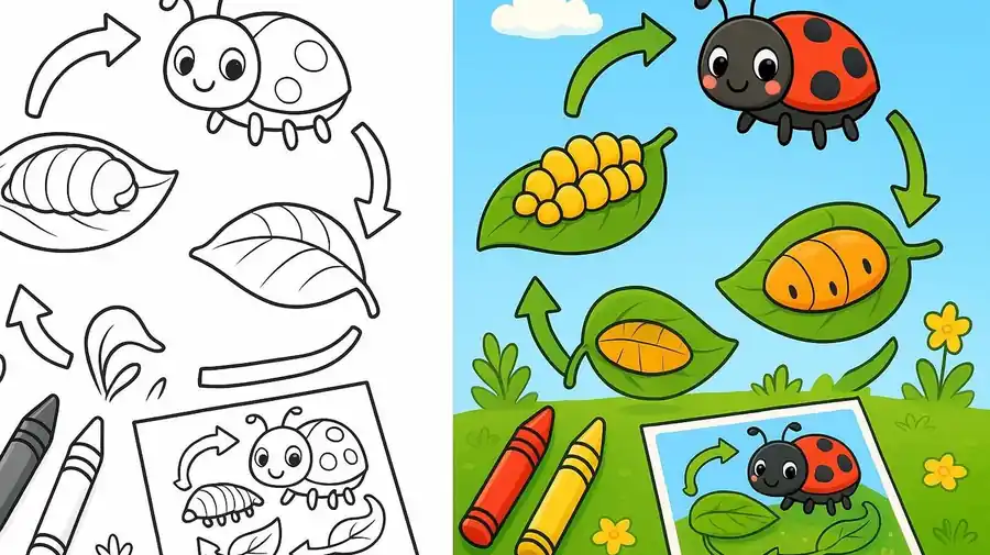 Ladybug Life Cycle Coloring Pages featured image
