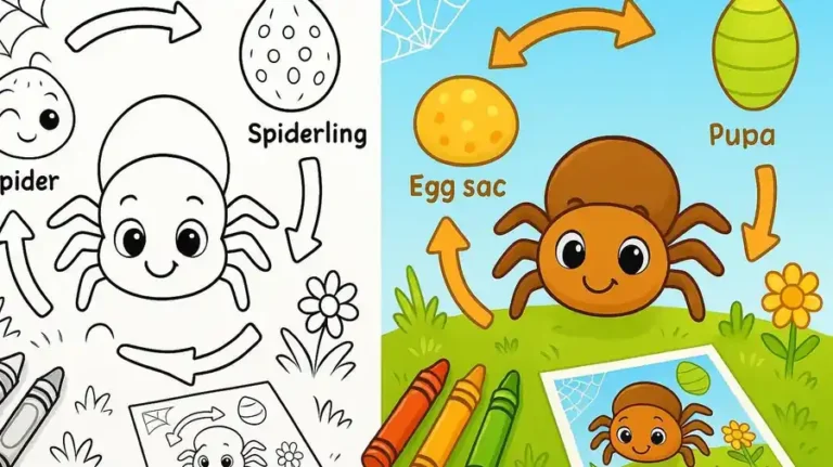 Life Cycle Of A Spider Kindergarten Coloring Pages featured image