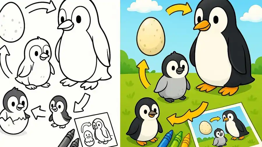 Penguin Life Cycle Coloring Pages featured image