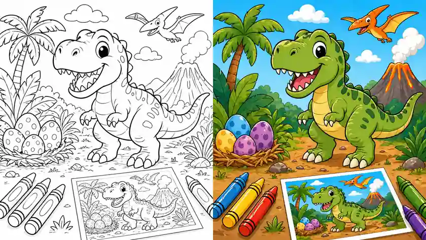 T-Rex Dinosaur Coloring Pages featured image