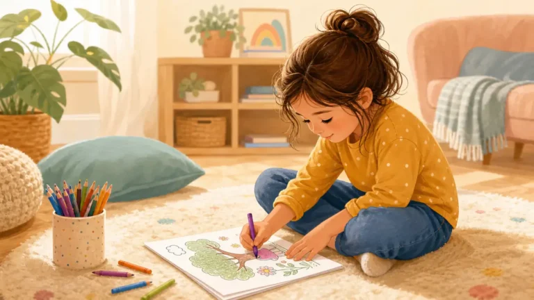 Child calmly coloring as a mindfulness activity