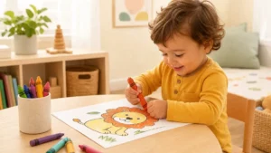 Toddler doing screen-free coloring activity at home