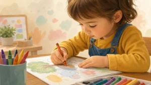 Child developing fine motor skills through coloring
