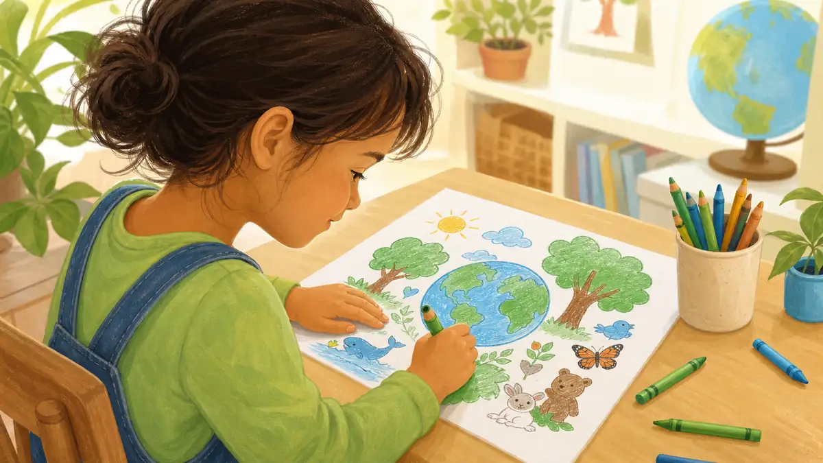 Child doing Earth Day coloring activities for kids