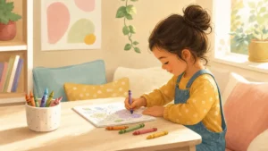 Child doing independent quiet time coloring activity