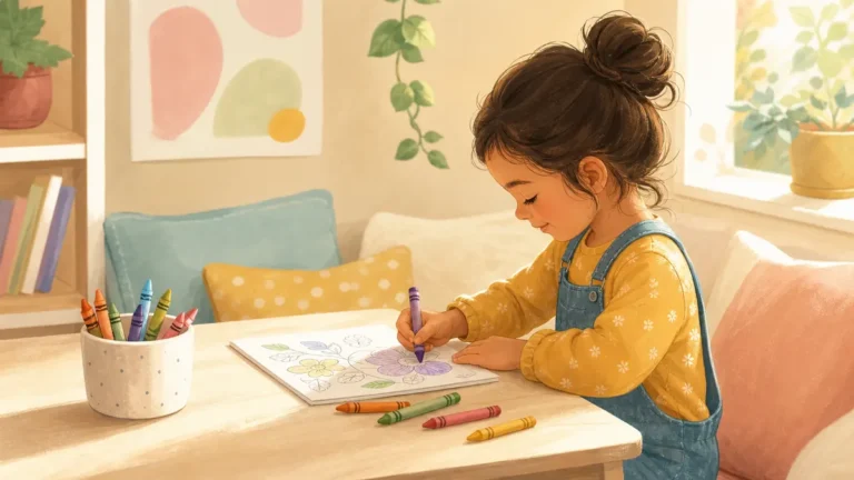 Child doing independent quiet time coloring activity