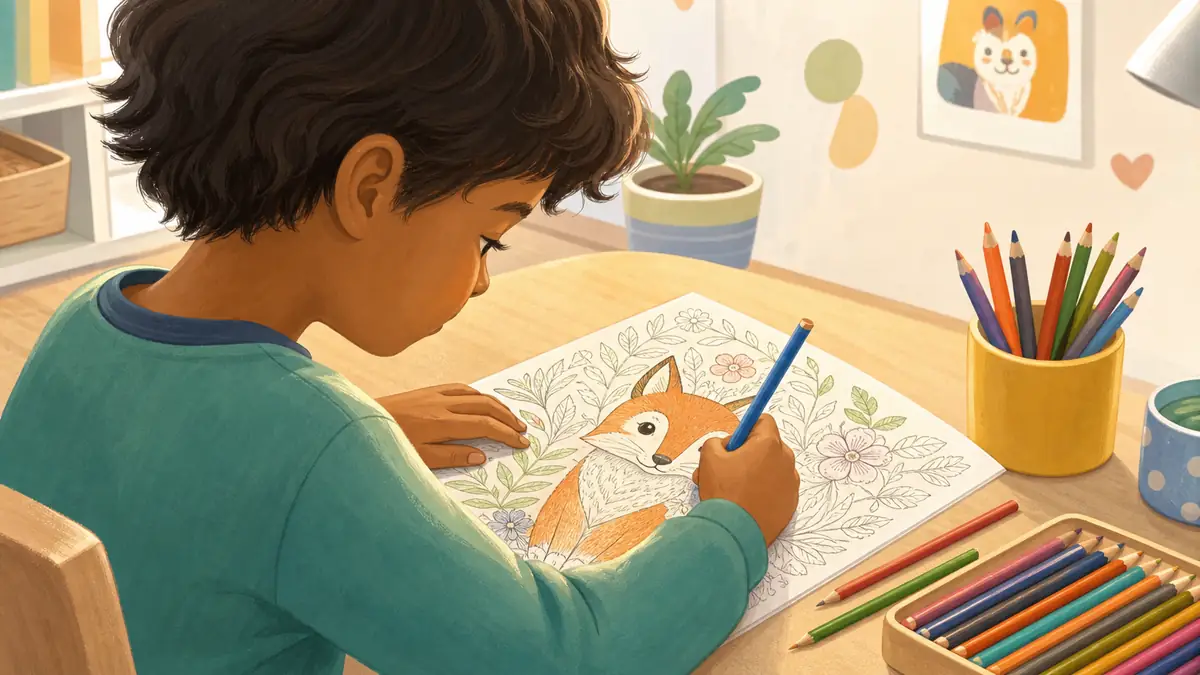 Child learning to color neatly inside the lines with deliberate technique