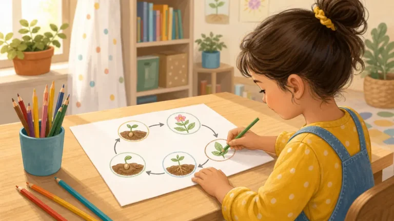Child doing educational coloring activities for learning