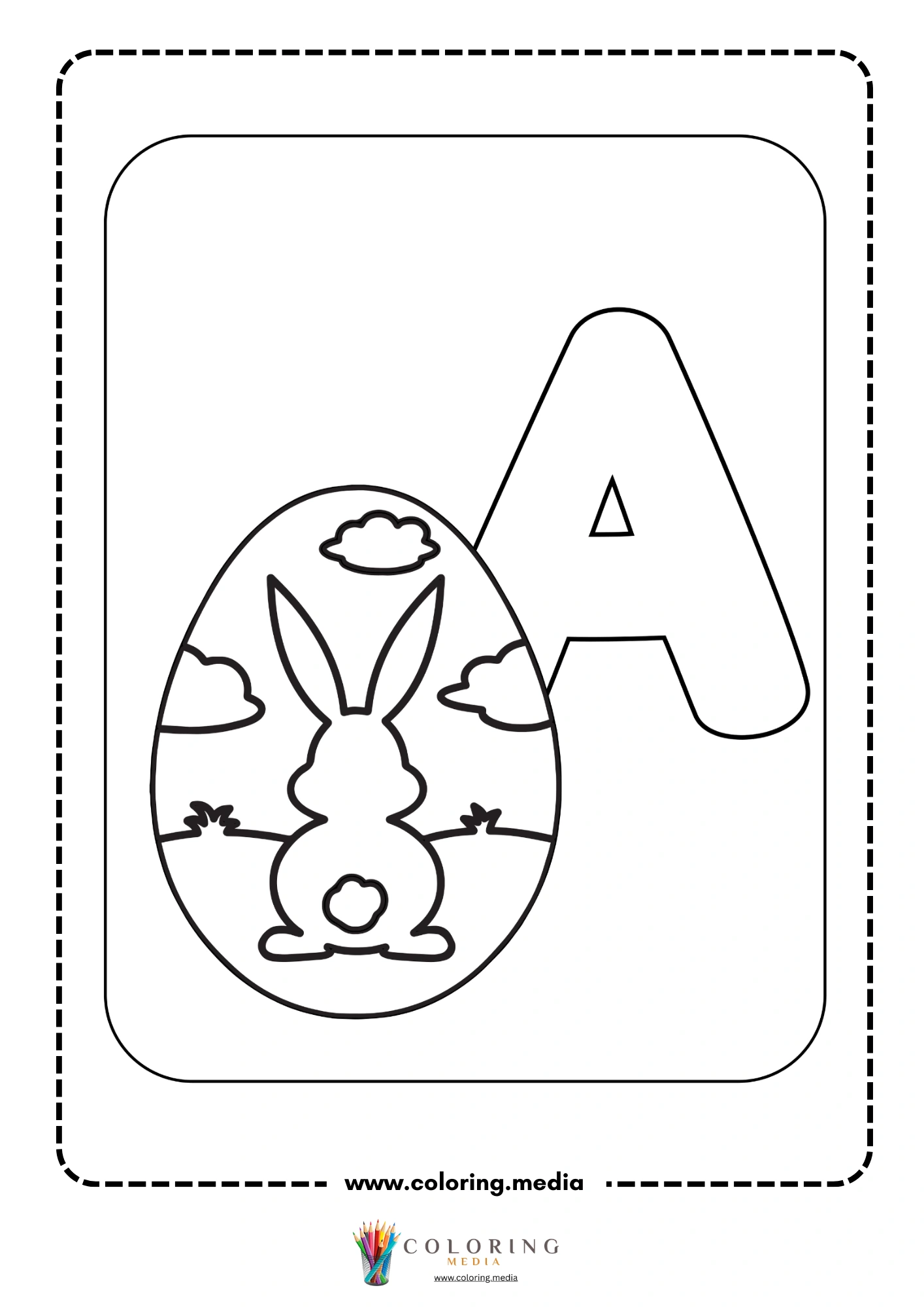 Letter A with Easter egg containing bunny silhouette scene