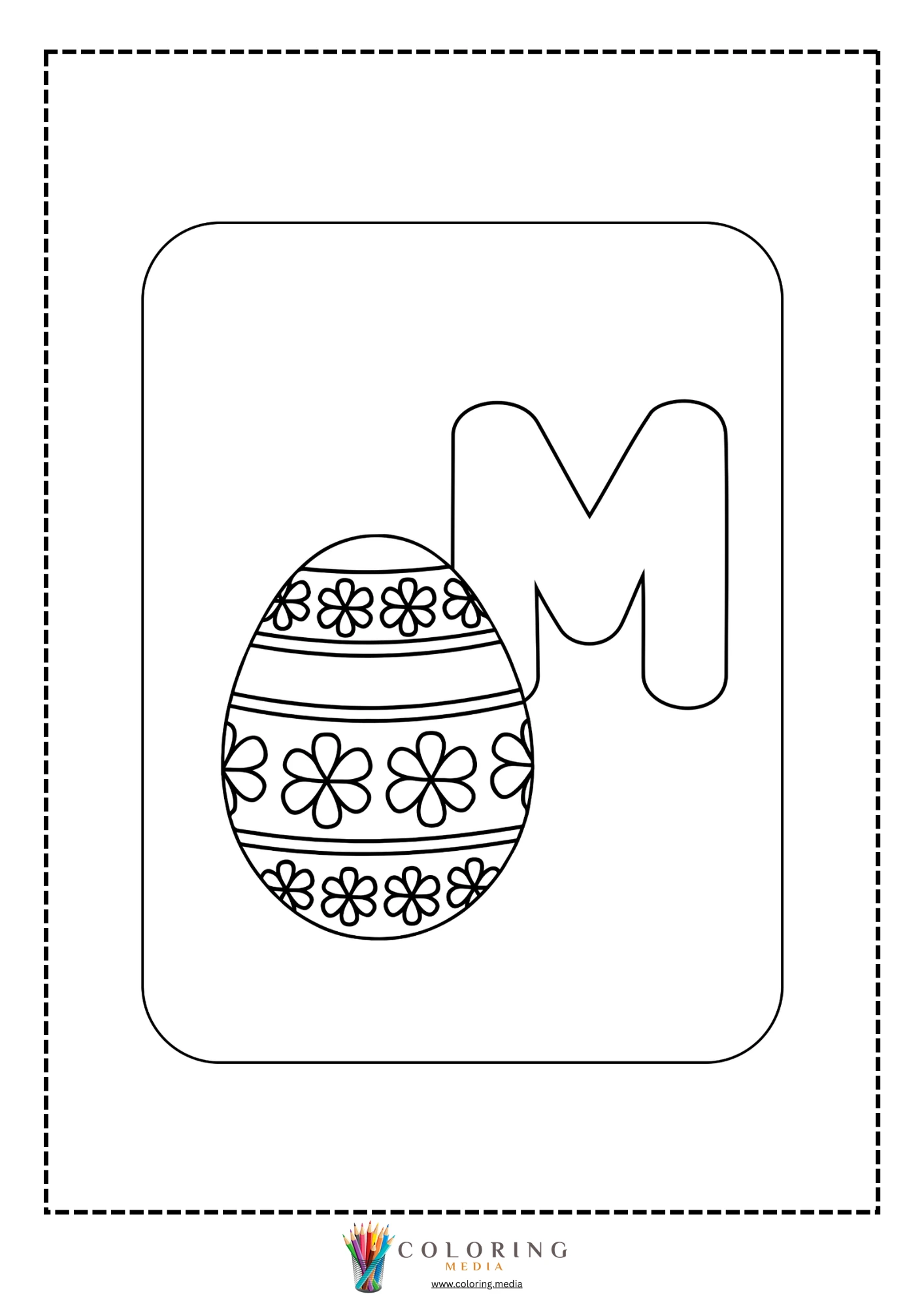 Letter M with Easter egg with flower daisy pattern